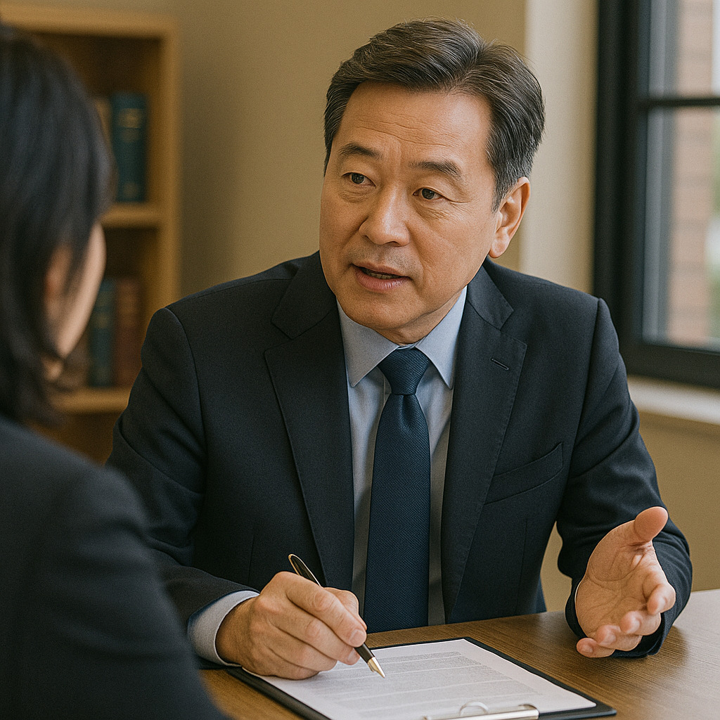 형사전문변호사와 상담하는 모습